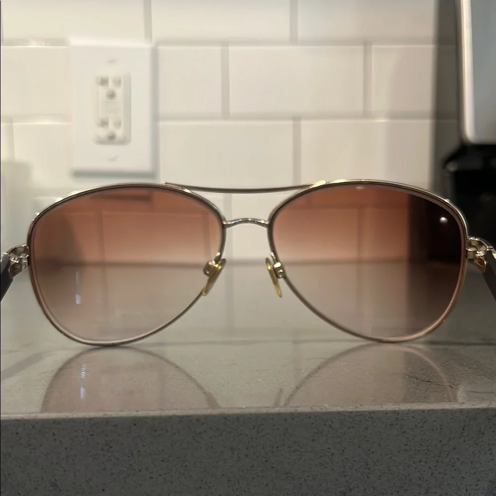 Burberry Gold Aviator Sunglasses - Prescription Lenses - Picture 6 of 12